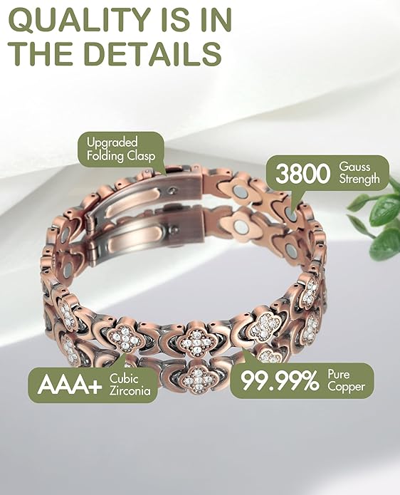 ODEIUN® Copper Bracelets for Women. Pure Copper Magnetic Bracelet with 3800 Gauss Effective Magnets