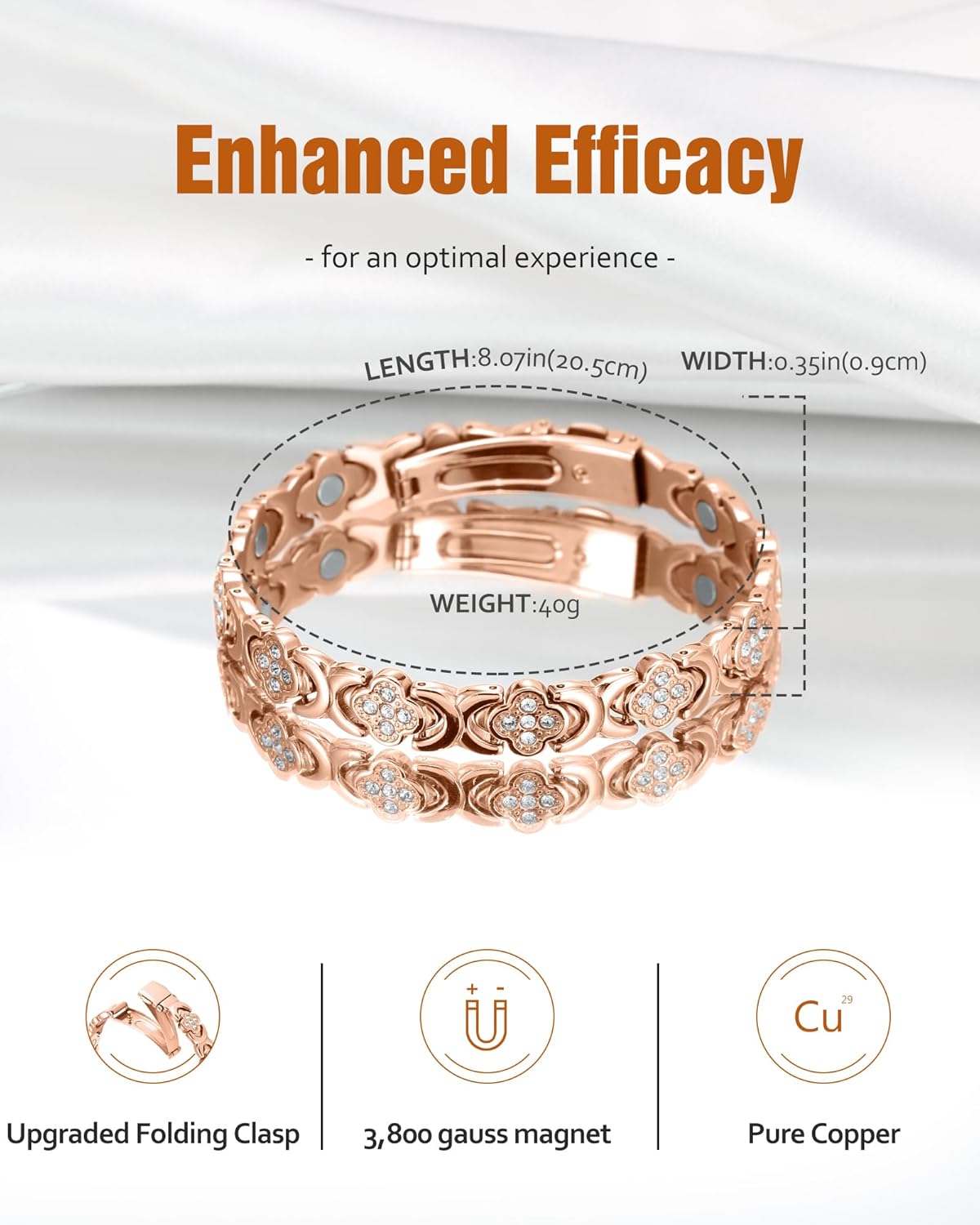 ODEIUN® Copper Bracelets for Women. Pure Copper Magnetic Bracelet with 3800 Gauss Effective Magnets
